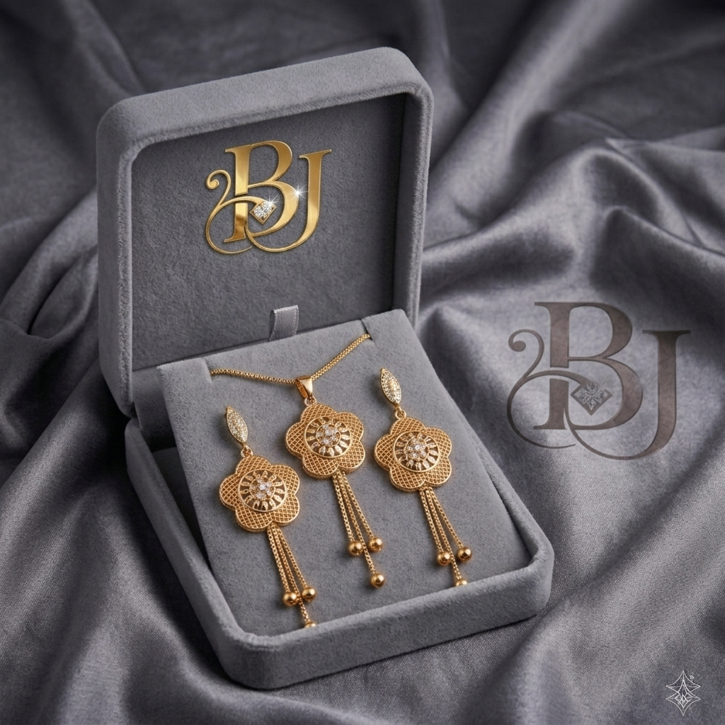 Gold Plated Floral Pendant and Earring Set