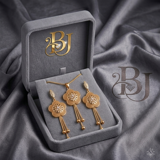 Gold Plated Floral Pendant and Earring Set